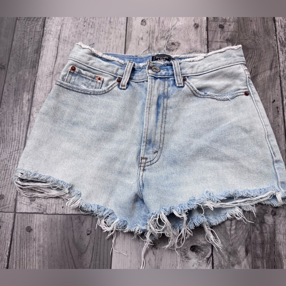 Abercrombie Annie High Rise Denim Shorts 00 24 Frayed Distressed Raw Hem